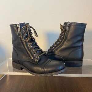 Rare Frye Tyler Double Zip Womens Lace Up Black Leather Combat Moto Boots Sz 7.5